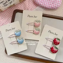 Clip de pelo retro fresa bordado kawaii para niña – Accesorio dulce