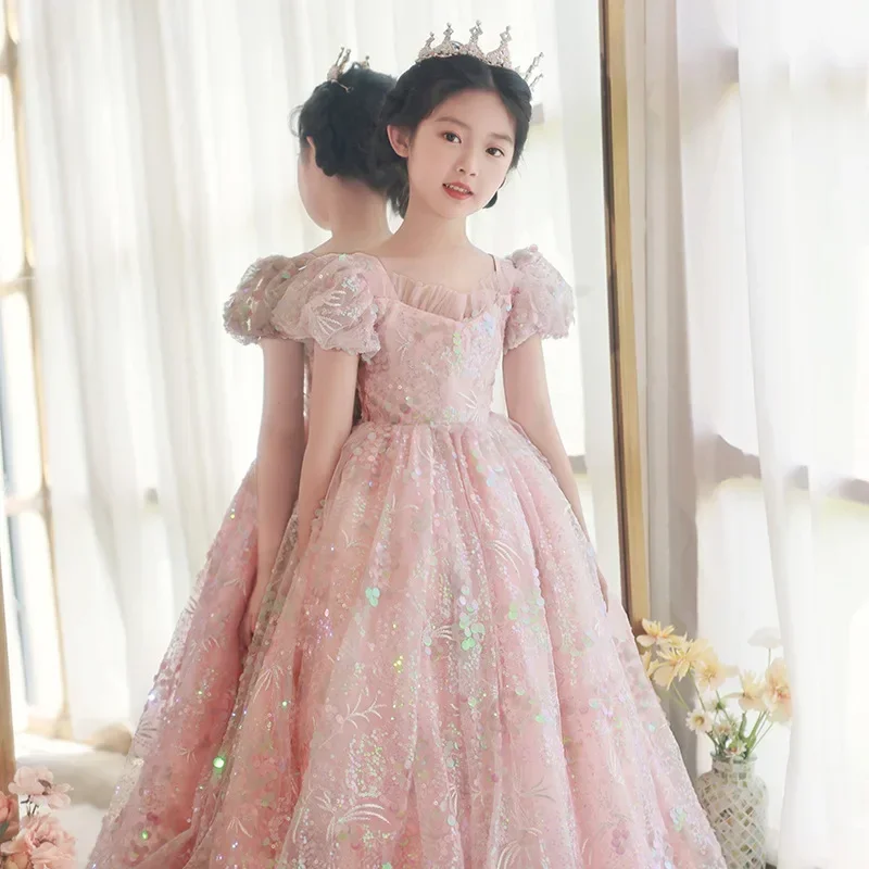 Vestido de fiesta para niña con encaje bordado – Estilo princesa - imagen 5