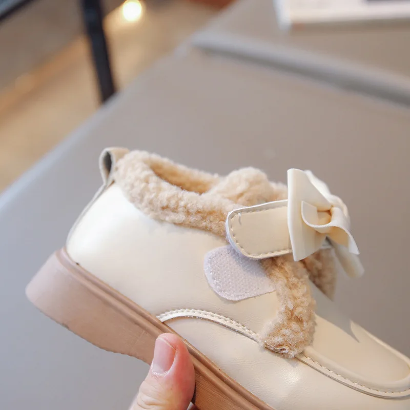 Zapatos de invierno para niños – Mocasines de cuero con lazo y suela gruesa - imagen 5