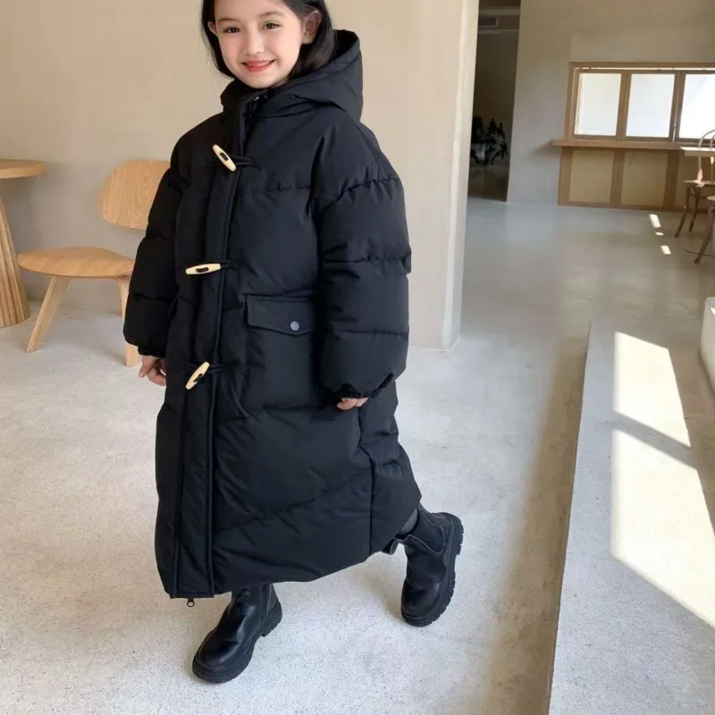 Abrigo acolchado con capucha largo para niñas de invierno - imagen 3
