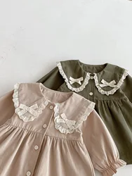 Abrigo para niña con cuello de encaje estilo vintage