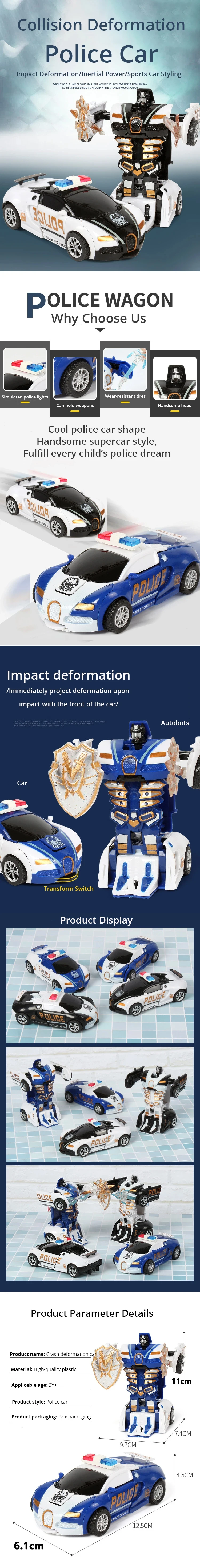 Coche de juguete con diseño policial y función de deformación