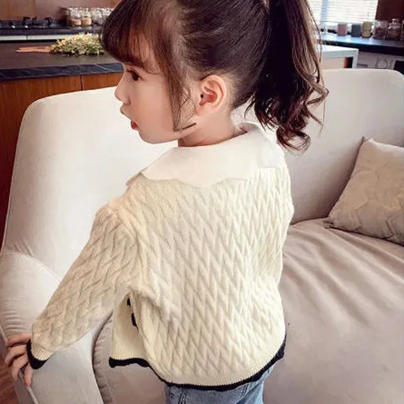 Cárdigan de punto rosa cuello redondo para niños - imagen 3