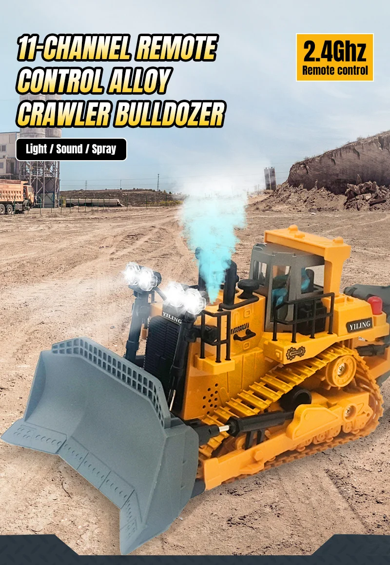 Camión bulldozer RC sobre orugas con luces y sonido