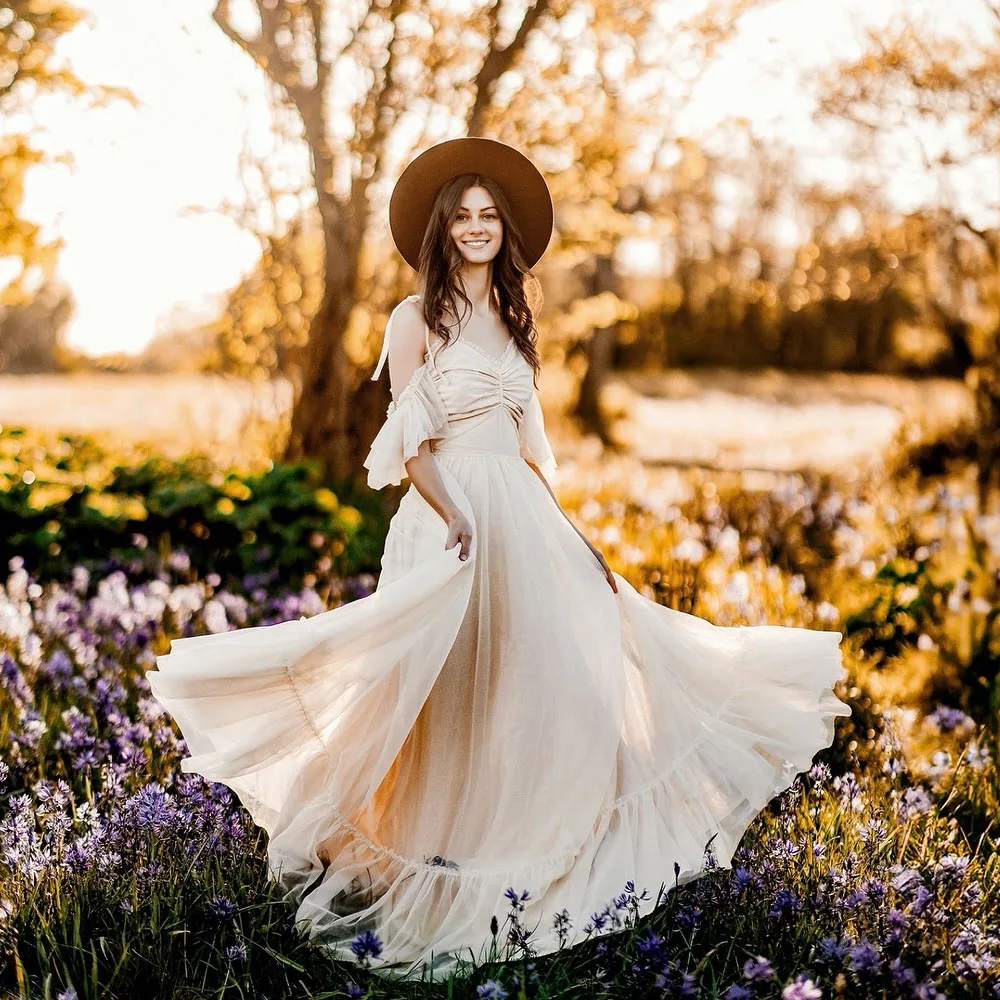 Vestido premamá dos piezas en gasa y encaje para fotos - imagen 3