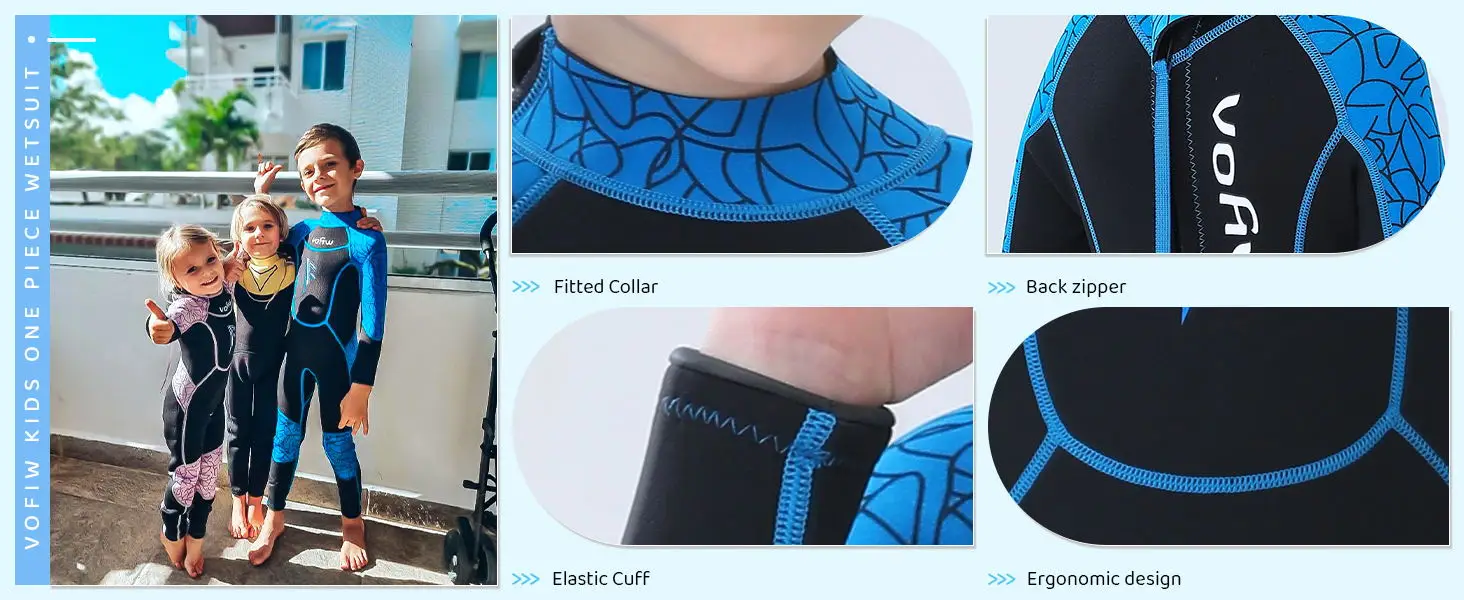 Vista del traje de neopreno para niños y niñas