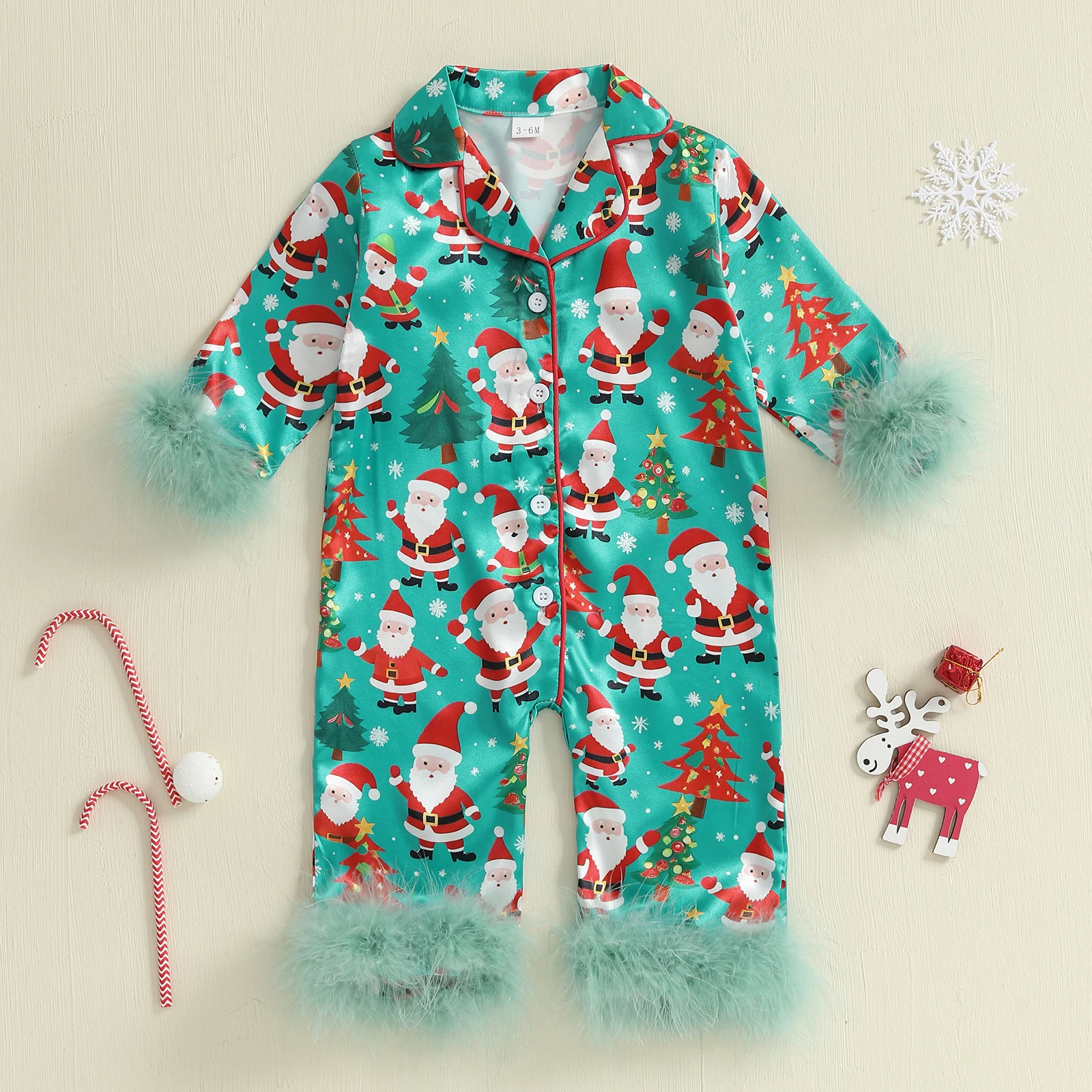 Tregren Pijama de Navidad tipo pelele satén para niña con botones