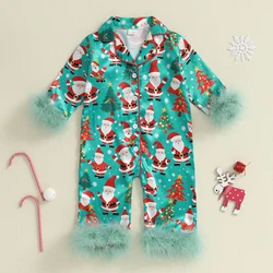 Tregren Pijama de Navidad tipo pelele satén para niña con botones