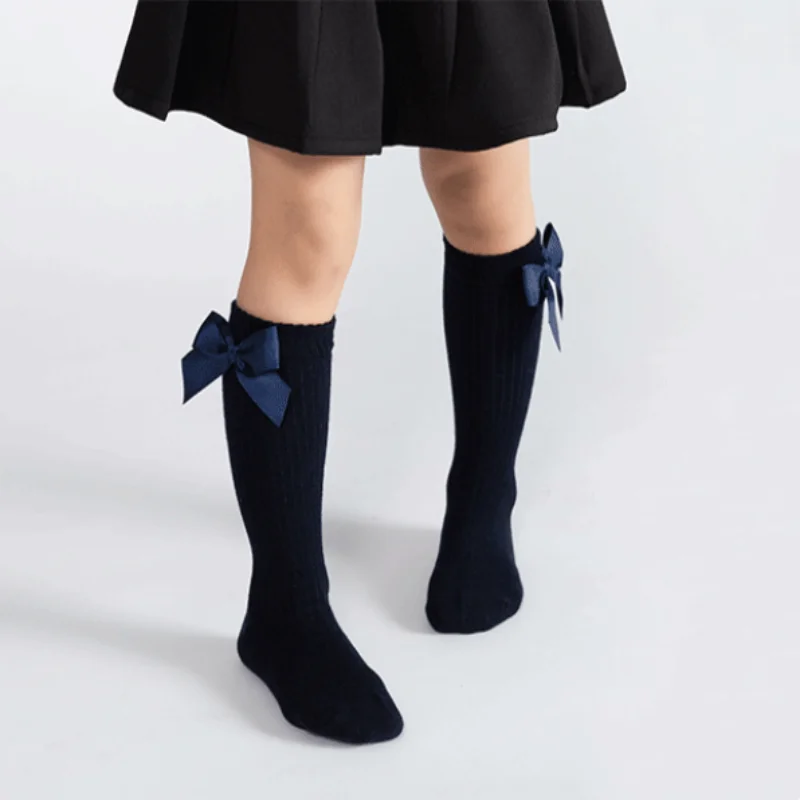 Calcetines altos de algodón con lazos para niña estilo princesa - imagen 3