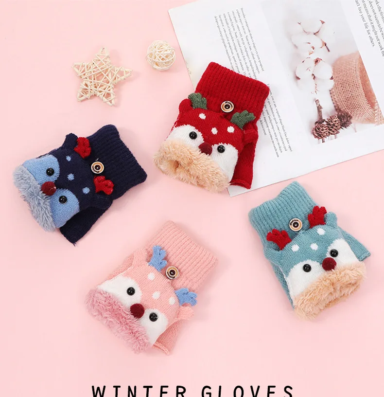 Guantes infantiles de renos con tapa abatible y forro polar