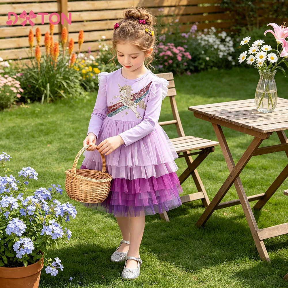 DXTON Vestido de princesa para niña en algodón con lentejuelas - imagen 3