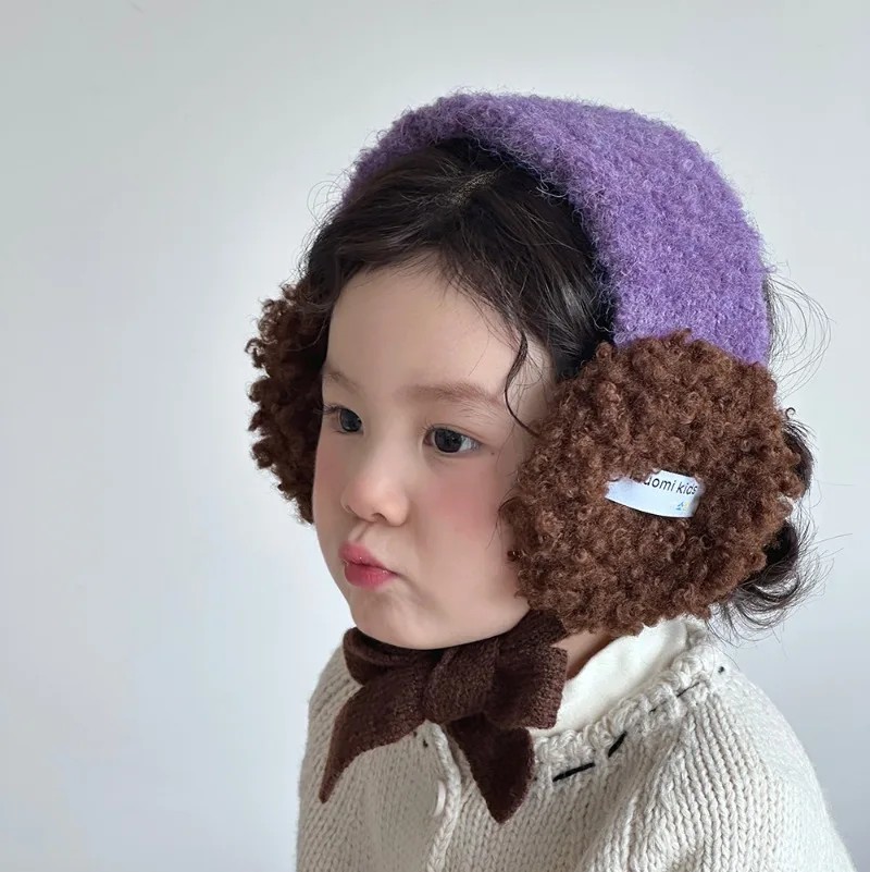 Orejeras de felpa con lazo para niños – Diadema de lana cálida - imagen 2