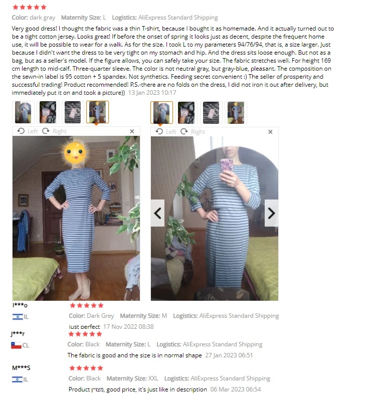 Vestido de maternidad a rayas con diseño cómodo