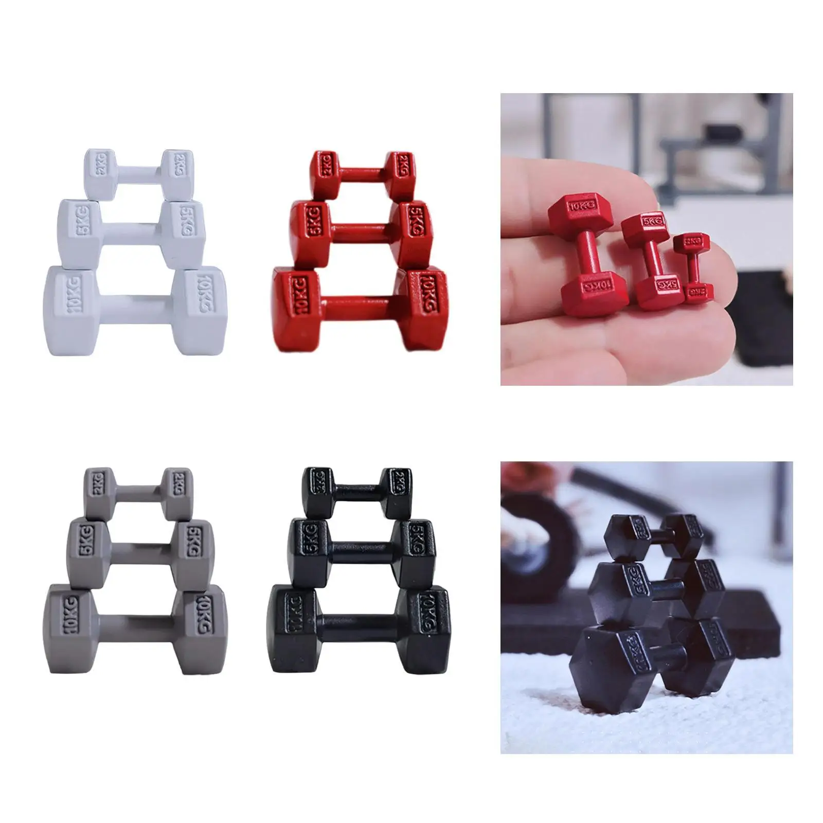 3x Miniature Dumbbells Sports Equipment DIY Cute Alloy Ornament Miniature Kettle Bell for Boys Kids Girls Age 3~8 Children