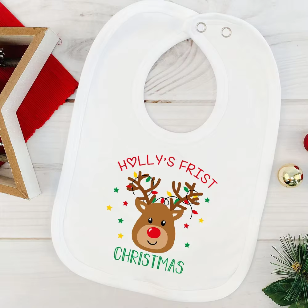 Babero personalizado de algodón con nombre – Navidad para bebé - imagen 5