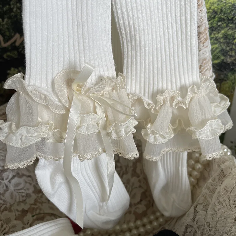 Pantimedias de primavera para niñas con lazo y encaje estilo lolita - imagen 2