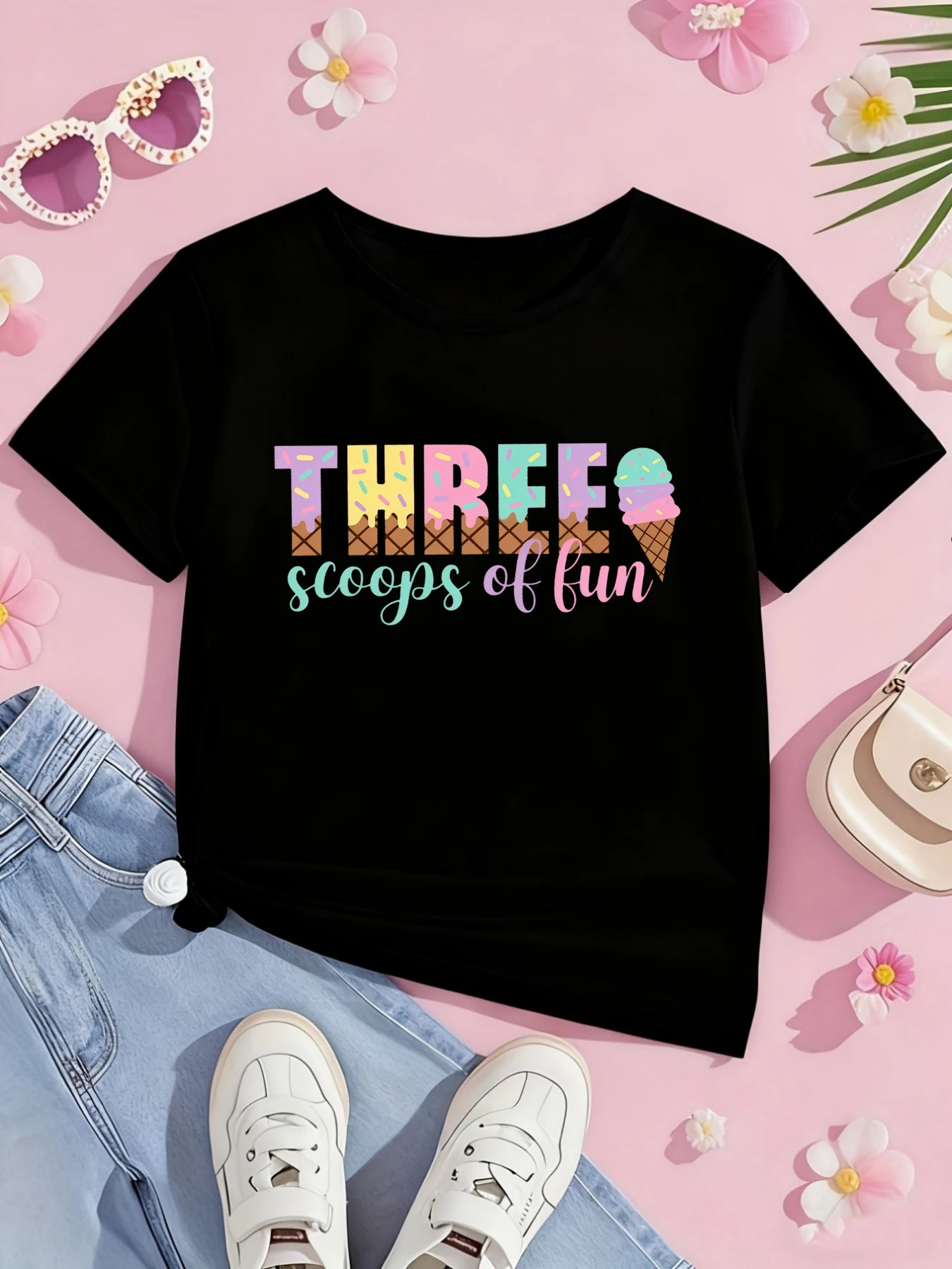 Camiseta infantil con estampado de helado divertido para niñas