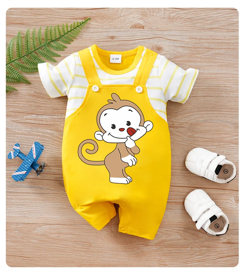 Barboteuse de verano de un solo conjunto con estampado de mono amarillo