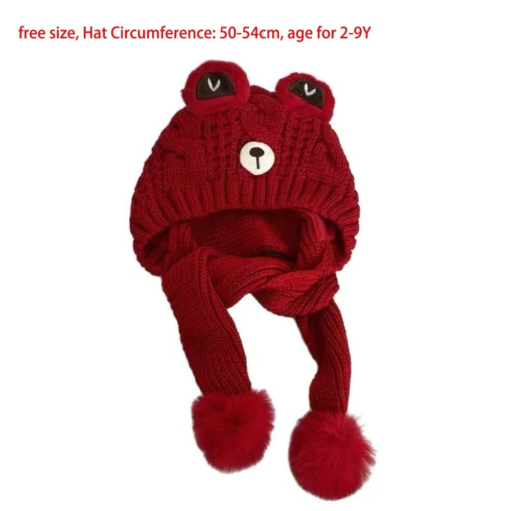 Gorro de oso con pompón y bufanda integrada para niños
