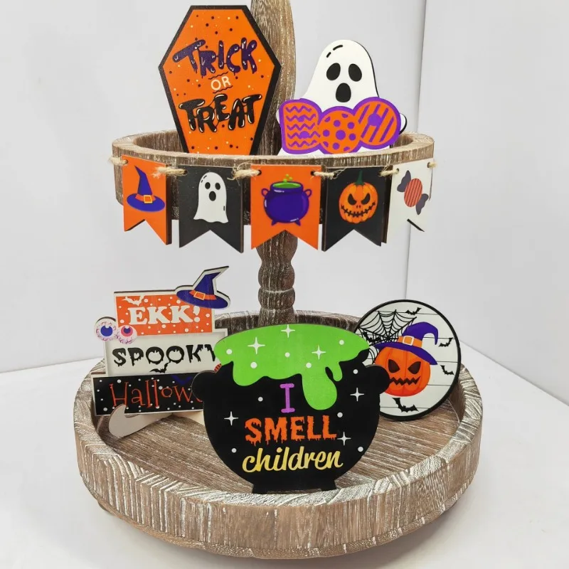Bandeja en capas de madera fantasma para decoración Halloween infantil - imagen 5