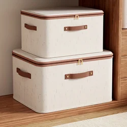 Caja de almacenamiento plegable de lino con doble cremallera