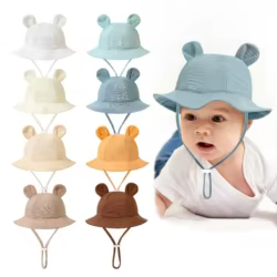 Gorro de sol bebé en algodón con orejas estilo Panamá unisex