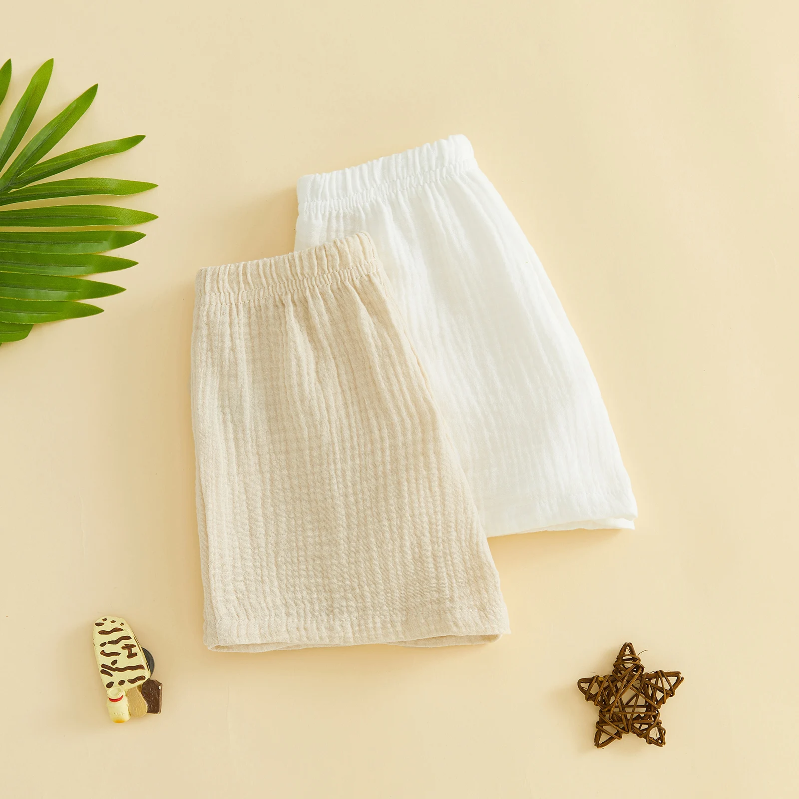 Pantalones cortos de verano para niños con cintura elástica lisos - imagen 5