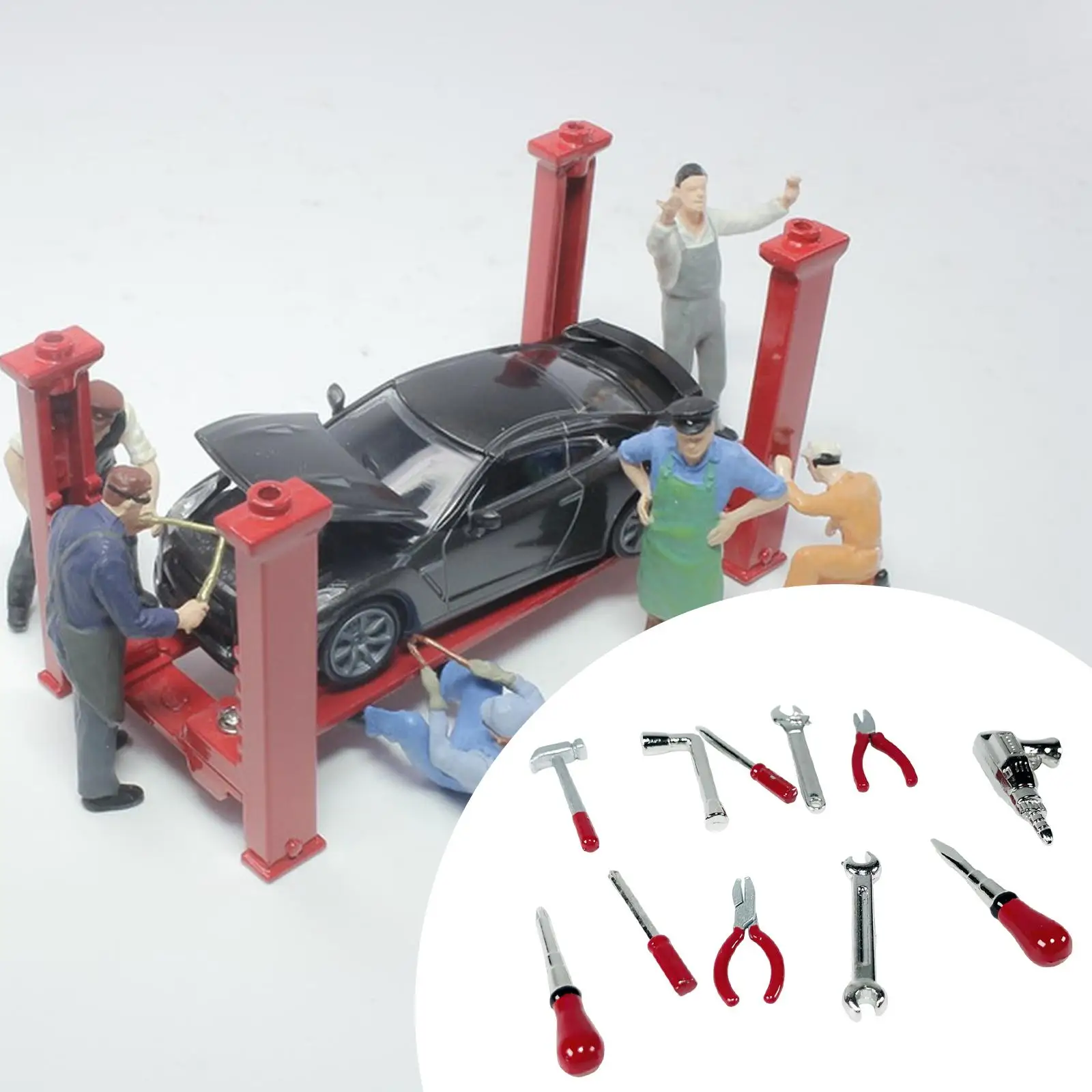 Juego de herramientas de reparación para coche, mini garaje