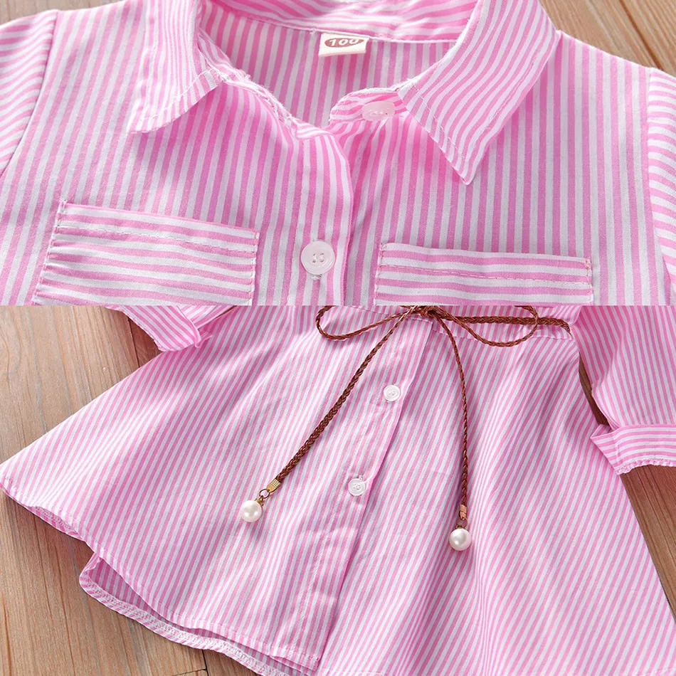 Vestido niña camisé de rayas con cinturón para primavera y otoño - imagen 3
