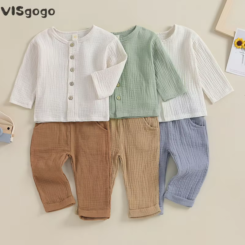 VISgogo Conjunto lino bebé con camiseta de botones - imagen 2