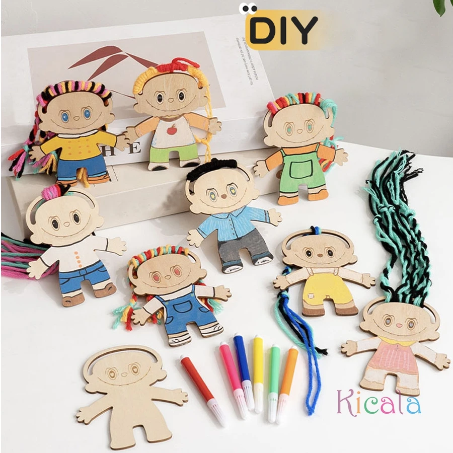 Kit de manualidades en madera para niñas con pelo trenzado - imagen 2
