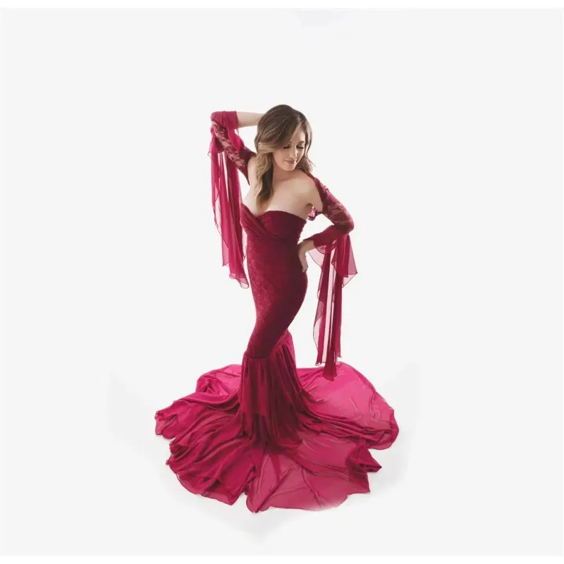 Vestido maxi premamá con encaje para sesión de fotos - imagen 2