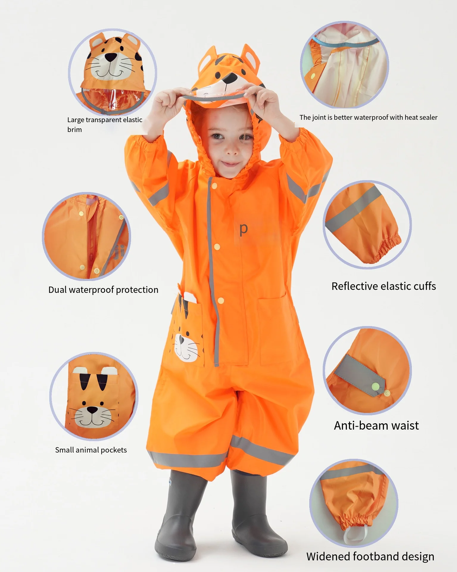 Chubasquero infantil con capucha y detalles reflectantes