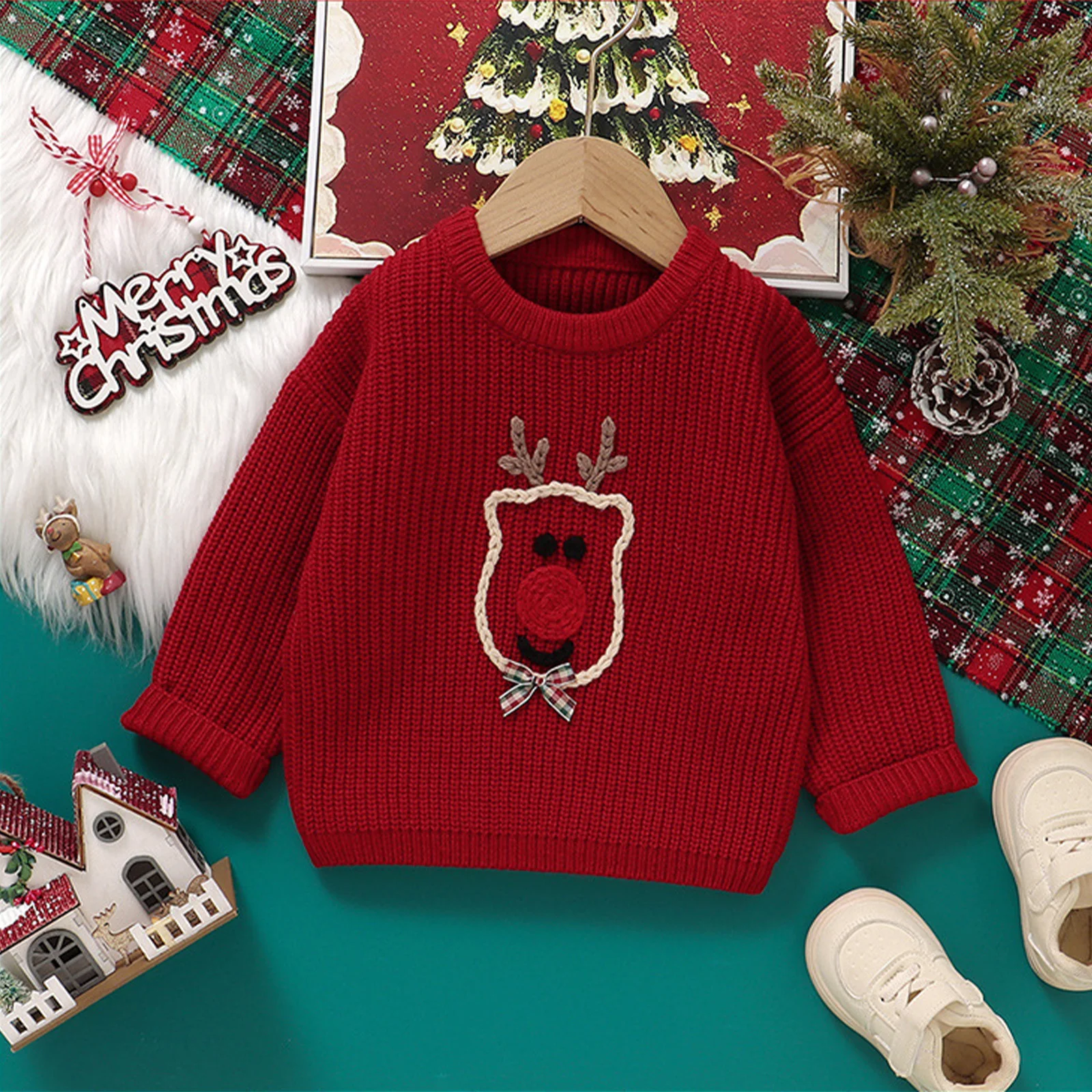 Jersey punto bebé con bordado de alces navideños - imagen 4
