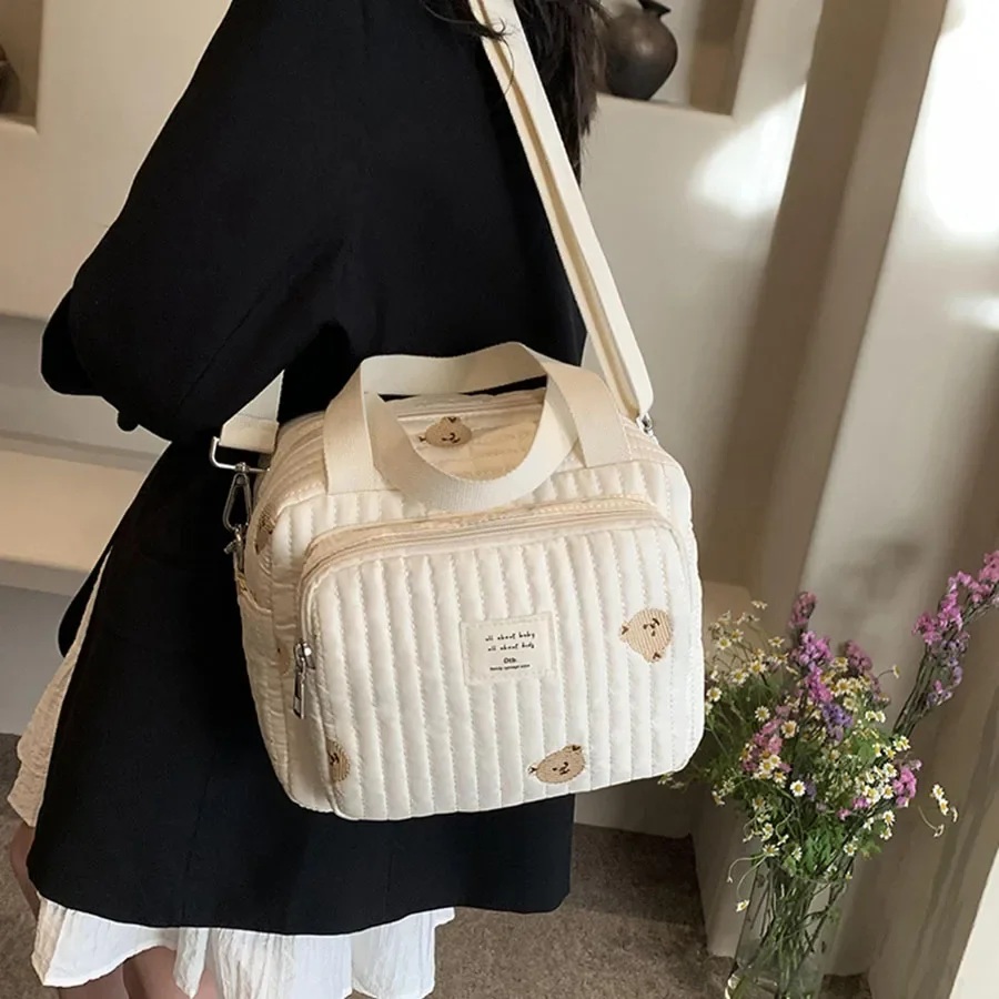 Bolsa maternal de algodón con oso – Organizador para bebé - imagen 2