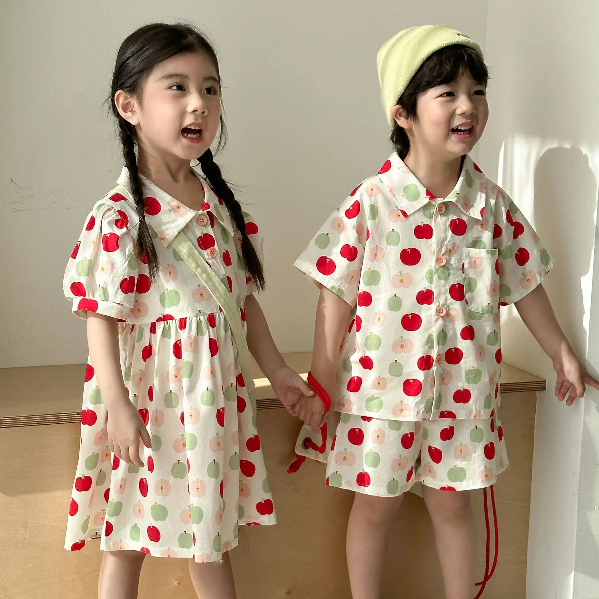 Conjunto verano hermanos niño y niña – Camisa y vestido de algodón - imagen 2