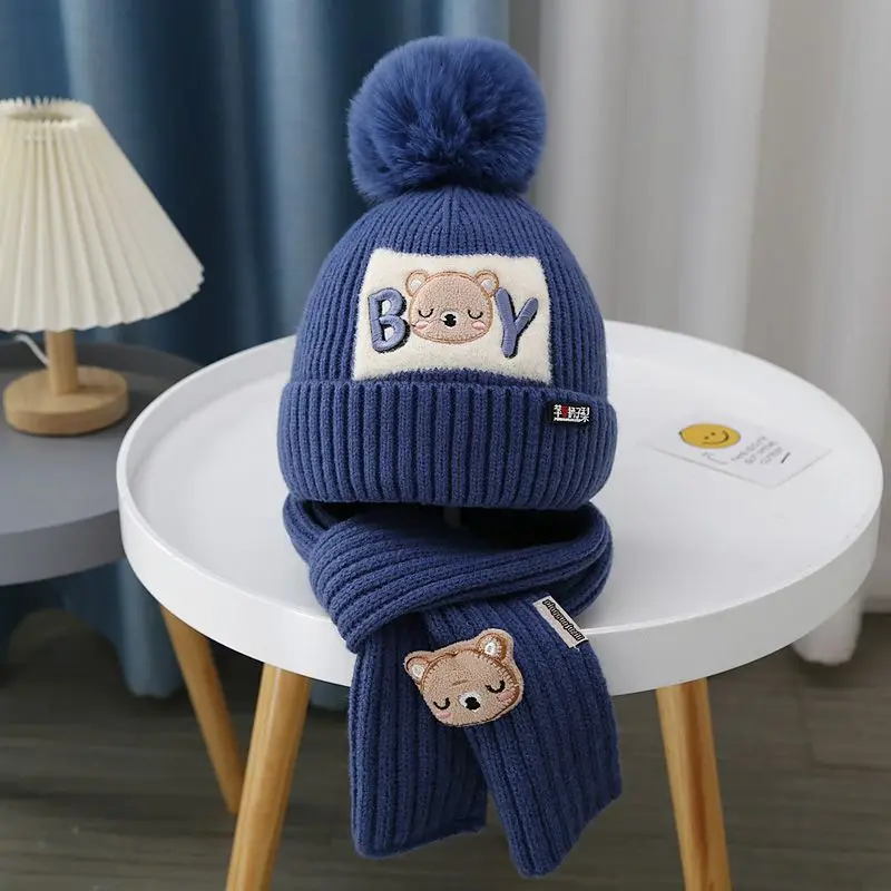 Gorro de osito y bufanda para bebé – Algodón acolchado para otoño e invierno - imagen 3