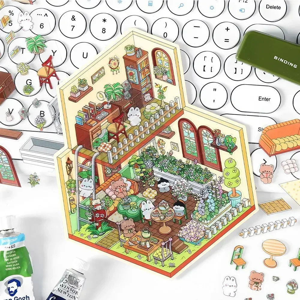 Pegatina 3D de mascota con paisaje en miniatura divertida