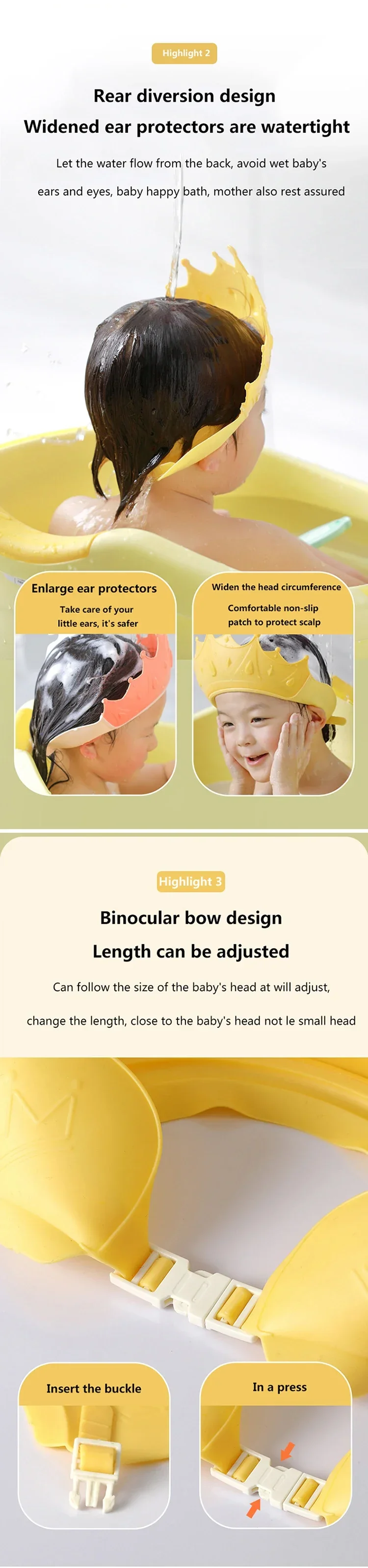 Visera y protección de oídos del gorro de ducha