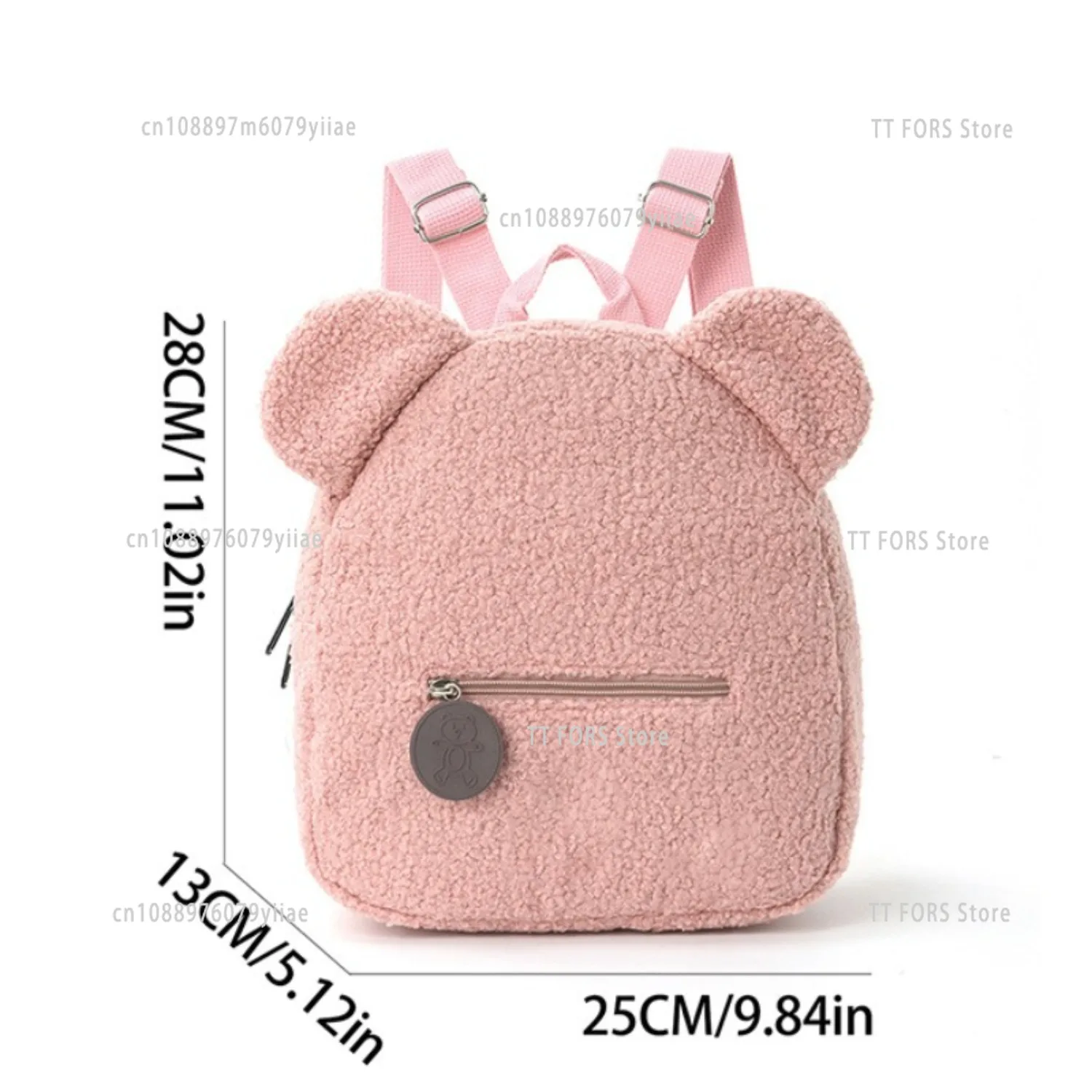 Mochila infantil pequeña de lana con orejas de oso impermeable cálida - imagen 4
