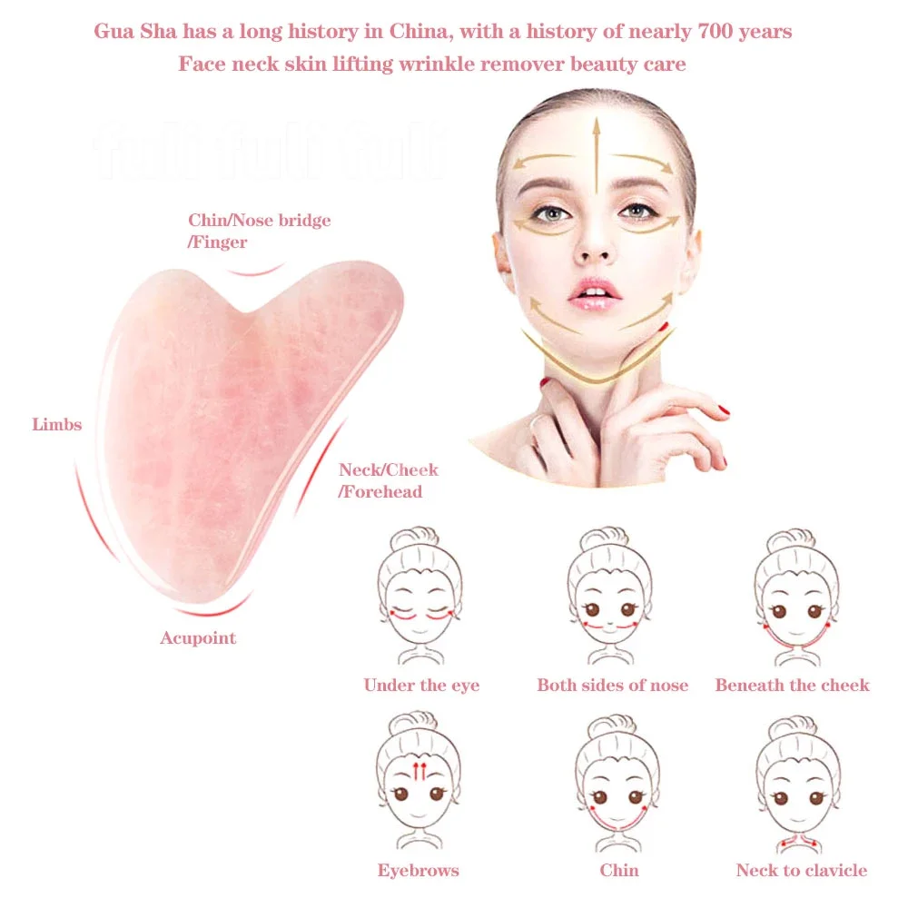 Rodillo de jade para masaje facial y gua sha de cuarzo rosa natural - imagen 2