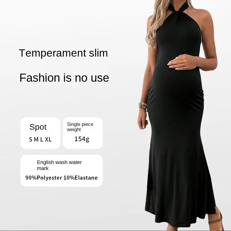 Vestido de premamá negro sin espalda con cuello halter maxi - imagen 5