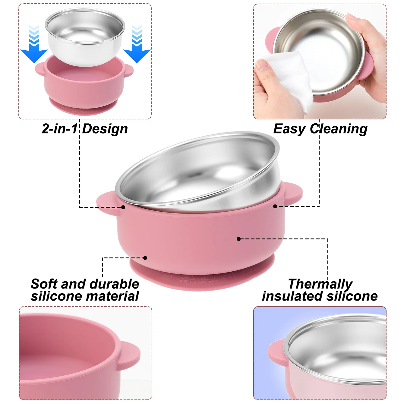 Plato de alimentación bebé: inoxidable sin BPA silicona extraíble - imagen 3