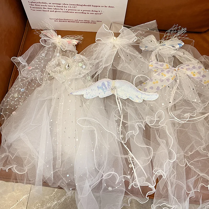Velo largo de princesa para niños con horquilla floral blanca - imagen 4