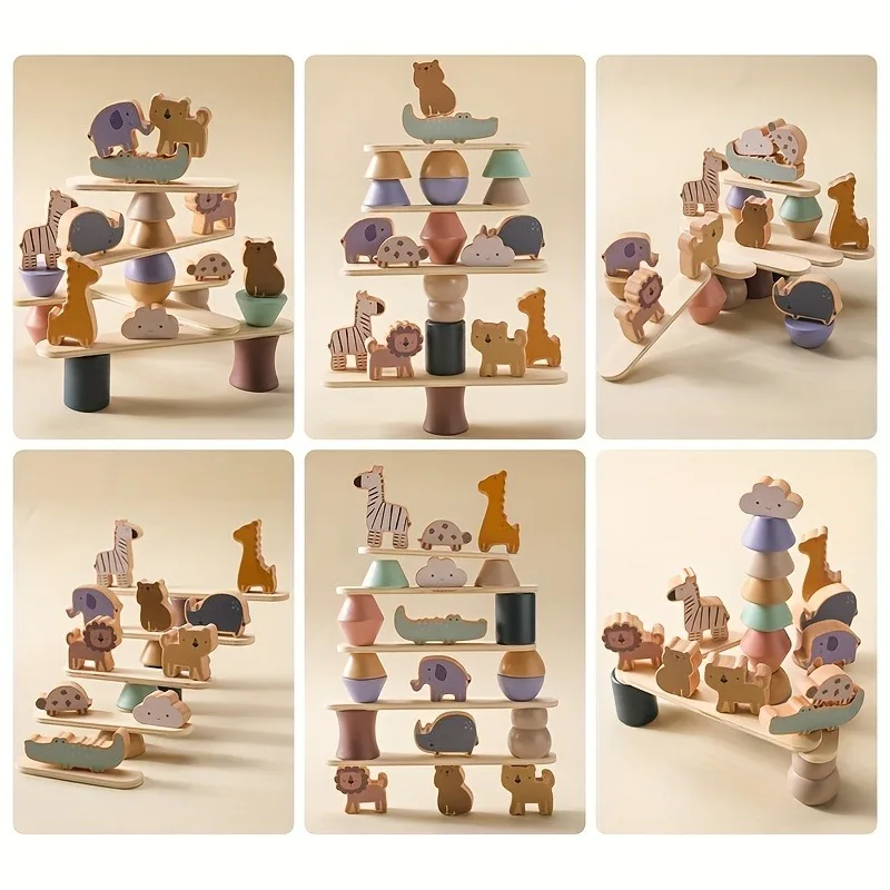 Zoológico de madera en equilibrio