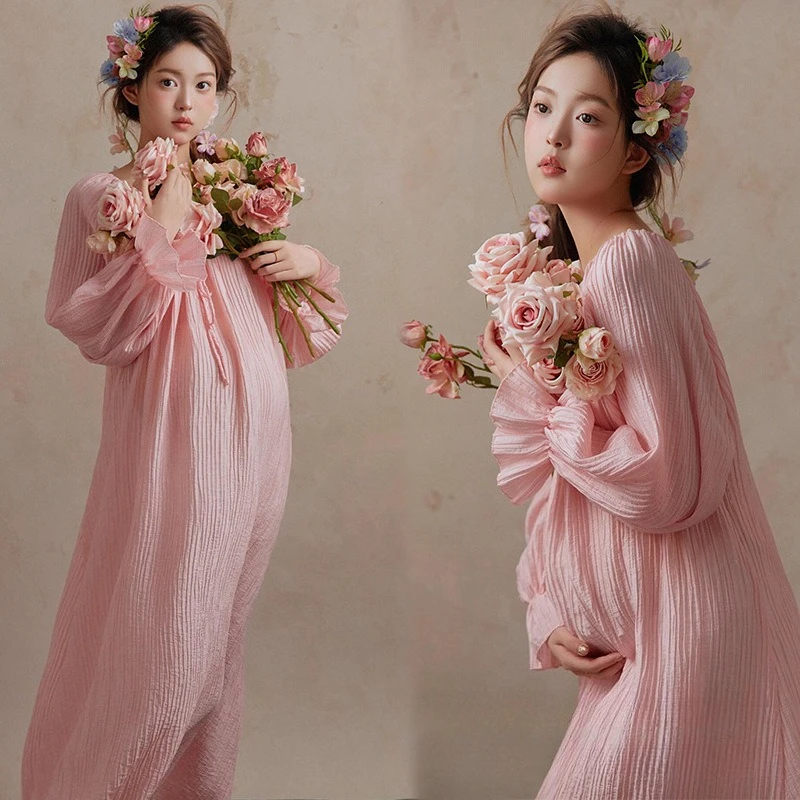Vestido maternidad rosa elegante estilo francés