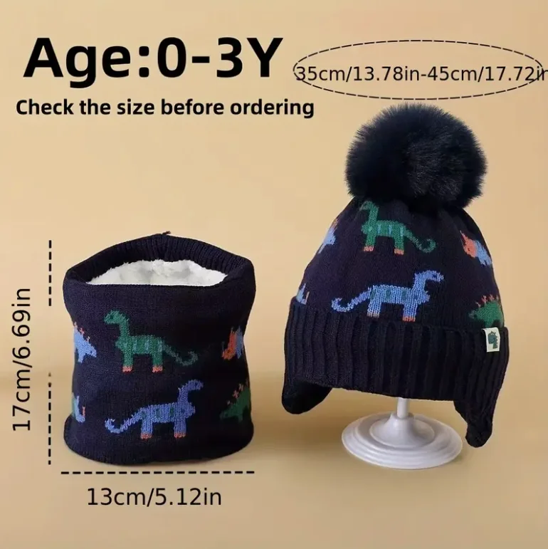 Conjunto bebé gorro y bufanda de punto suave con orejeras - imagen 5