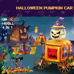 Bloques de construcción de coche calabaza Halloween con mini muñecas