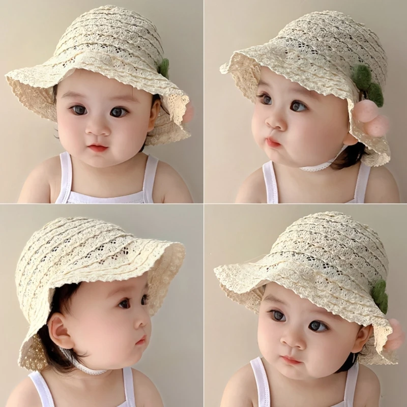 Gorro ajustable de felpa con encaje cerezas para bebé y niña - imagen 2