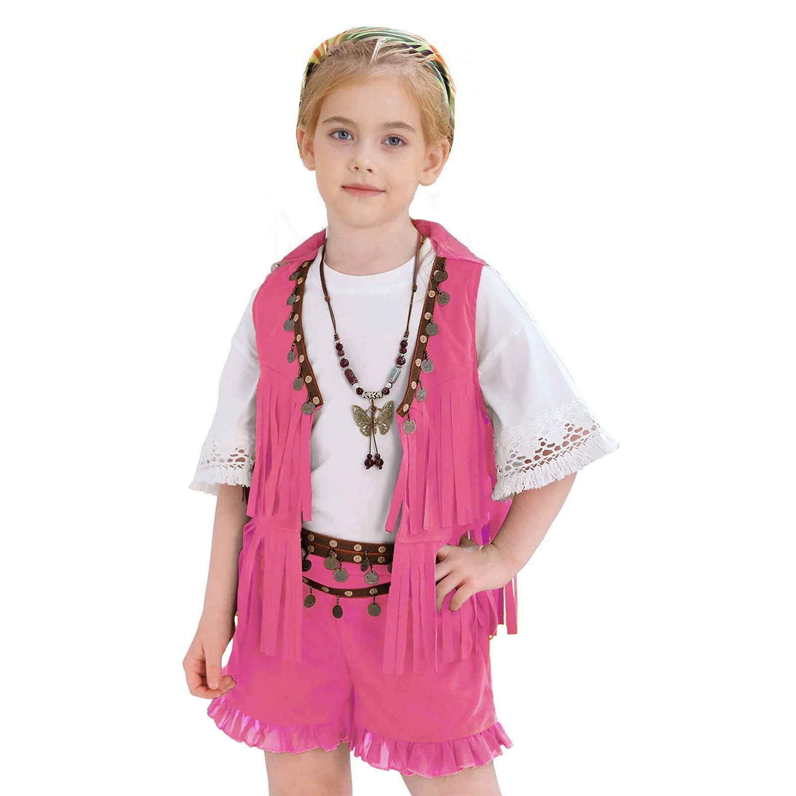 Disfraz bohemio de vaquero para niñas con chaleco y pañuelo - imagen 3